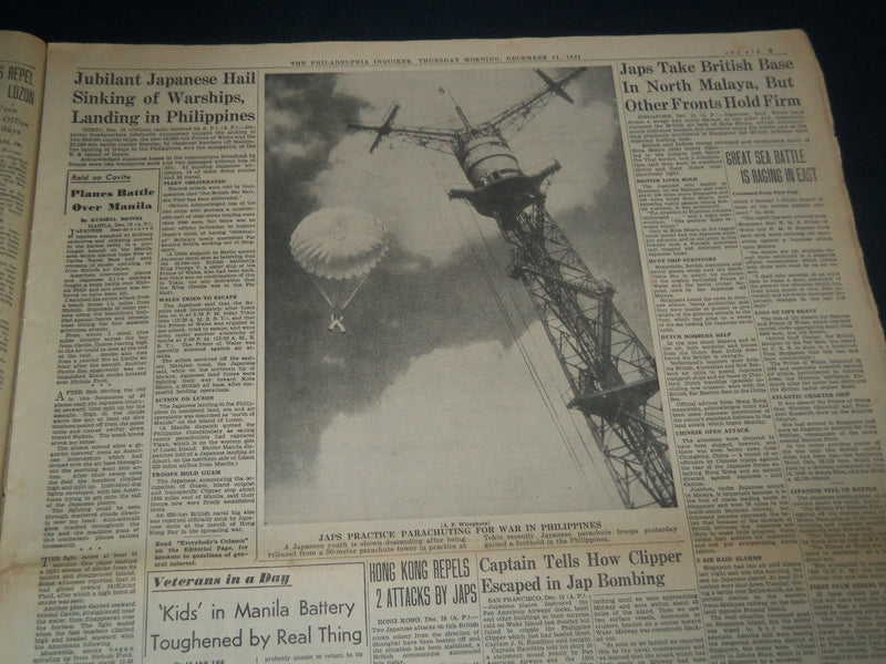 1941 DEC 11 PHILADELPHIA INQUIRER - U. S. BOMBER BLASTS JAP BATTLESHIP - NT 7507