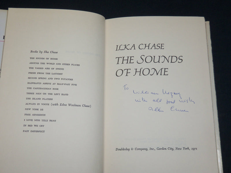 1971 THE SOUNDS OF HOME HARDCOVER BOOK INSCRIBED BY ILKA CHASE -FIRST EDN- D 417
