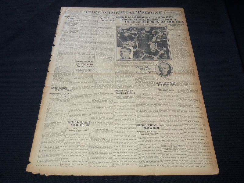 1912 JULY 11 COMMERCIAL TRIBUNE NEWSPAPER - PORTUGAL IN TOTTERING STATE- NT 9418