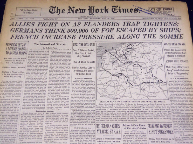 1940 MAY 29 NEW YORK TIMES - FLANDERS TRAP TIGHTENS - NT 2687