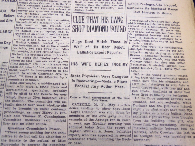 1931 MAY 8 NEW YORK TIMES - DIAMOND OWN GANG SHOT HIM - NT 4134