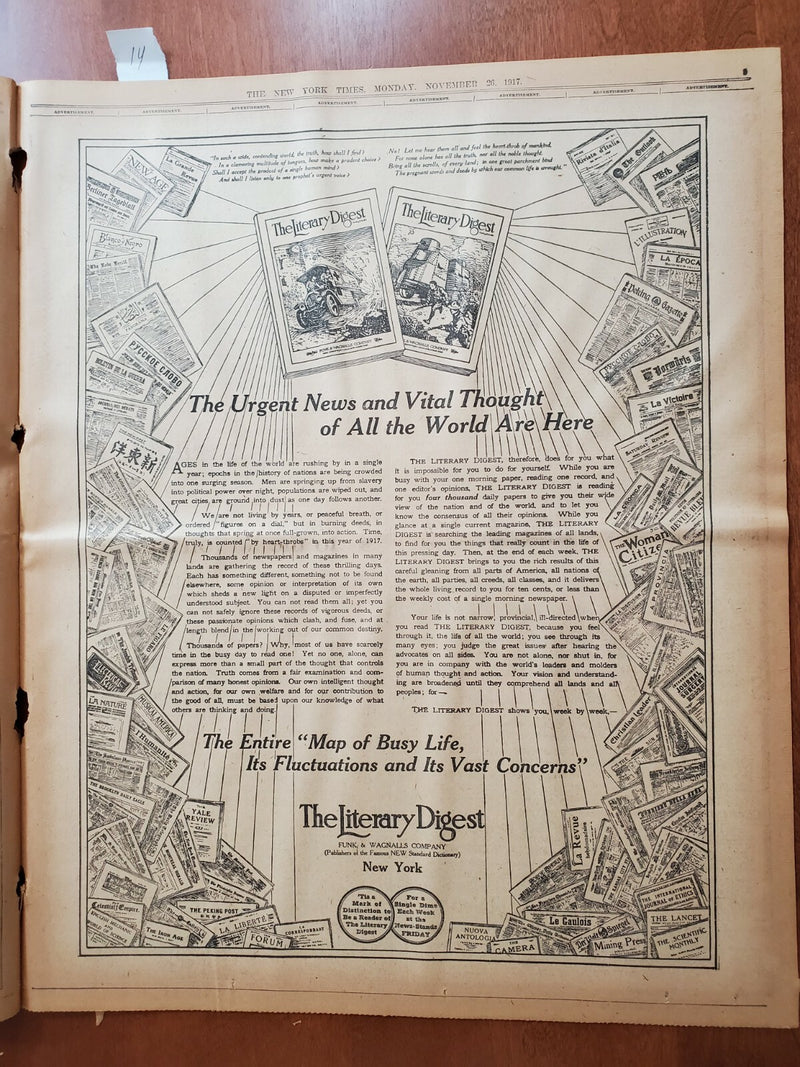 1917 NOVEMBER 26 NEW YORK TIMES - NO SEPARATE PEACE, LENINE SAYS - NT 8076