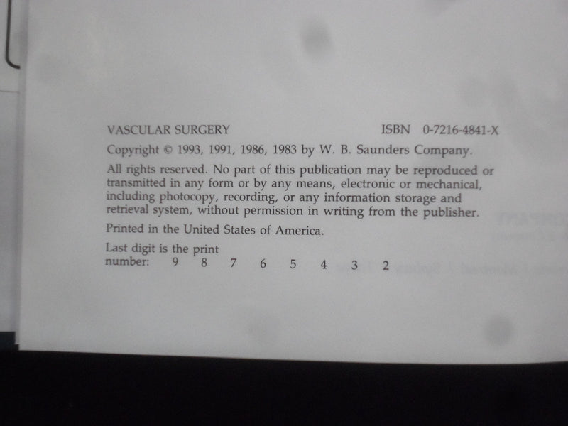 1993 VASCULAR SURGERY HARDCOVER BOOK -4TH EDITION - BY WESLEY S. MOORE - KD 8897