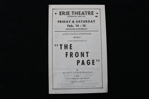 1930'S THE FRONT PAGE PROGRAM - ERIE THEATRE - SCHENECTADY, NEW YORK - K 1888