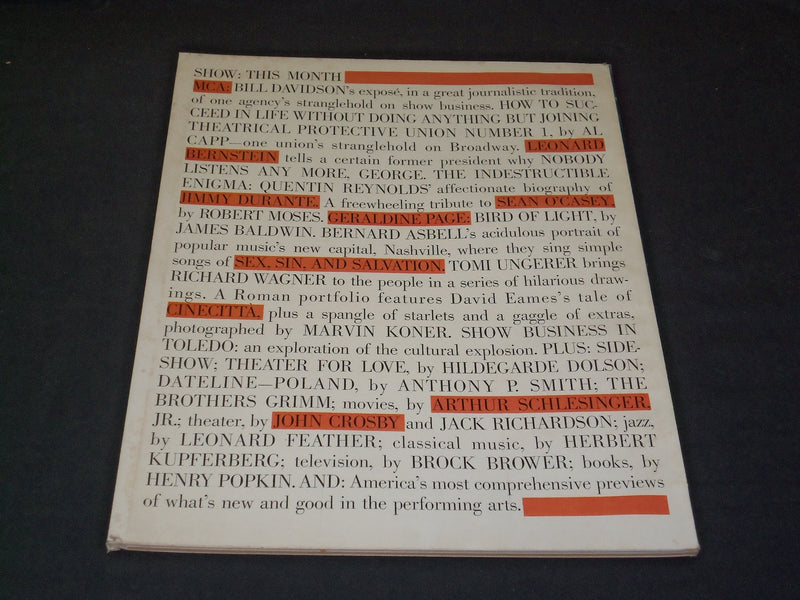 1962 FEBRUARY SHOW MAGAZINE - JIMMY DURANTE COVER AND PHOTOS - F 390