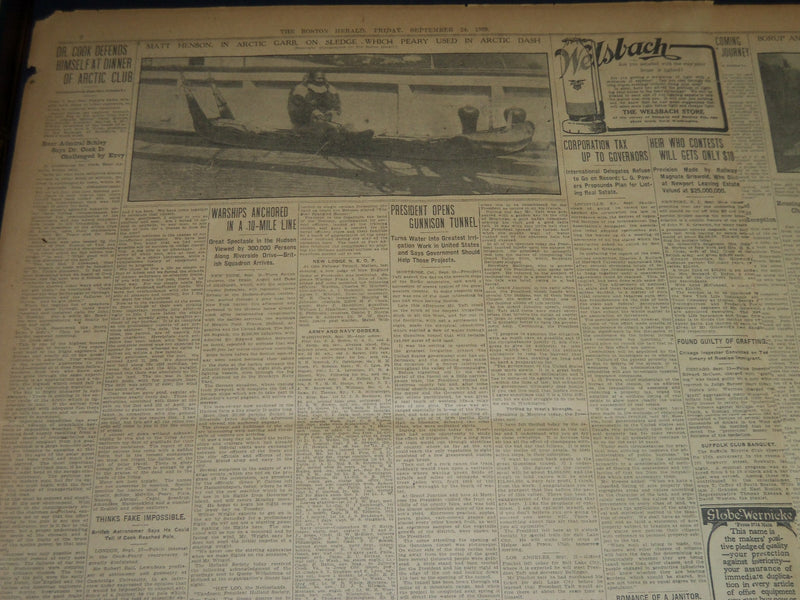 1909 SEPTEMBER 24 THE BOSTON HERALD - PEARY WELCOMED BY SYDNEY - BH 175