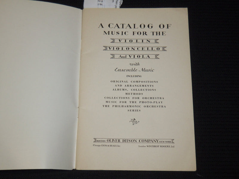 1930'S A CATALOG OF MUSIC FOR THE VIOLIN - VIOLONCELLO - ENSEMBLE MUSIC - K 585