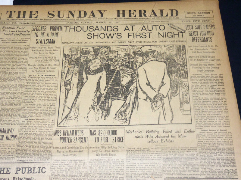 1907 MARCH 10 THE BOSTON HERALD - THOUSANDS AT AUTO SHOW'S FIRST NIGHT - BH 387