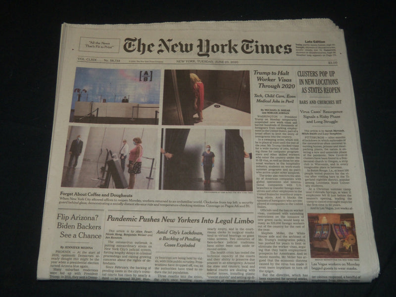 2020 JUNE 23 NEW YORK TIMES - TRUMP TO HALT WORKERS VISAS THROUGH 2020