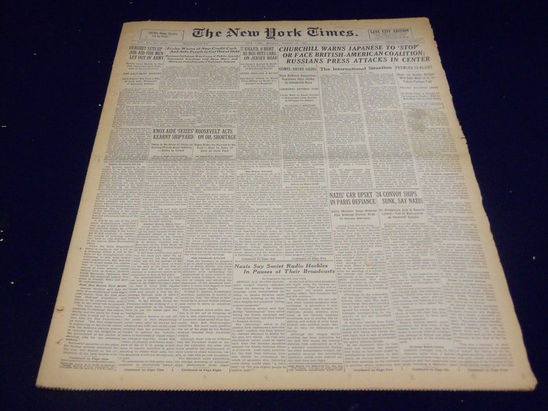 1941 AUG 25 NEW YORK TIMES - CHURCHILL WARNS JAPANESE TO STOP - NT 1109