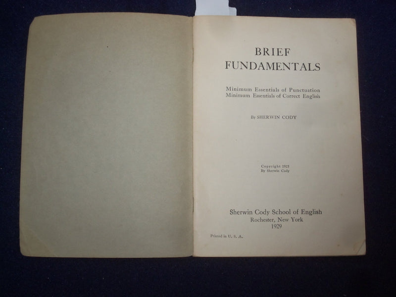 1929 BRIEF FUNDAMENTALS BY SHERWIN CODY SCHOOL OF ENGLISH - ROCHESTER, NY-J 9479