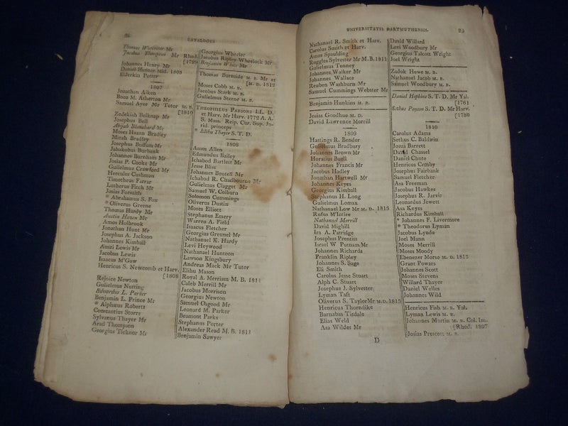 1813 CATALOGUS UNIVERSTITATIS DARTMUTHENSIS - J 4707