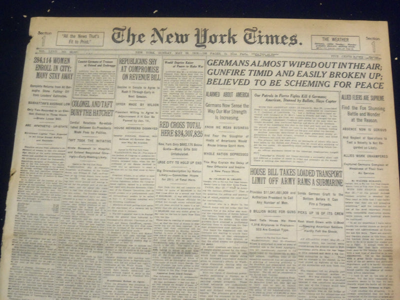 1918 MAY 26 NEW YORK TIMES - GERMANS ALMOST WIPED OUT IN THE AIR - NT 8188