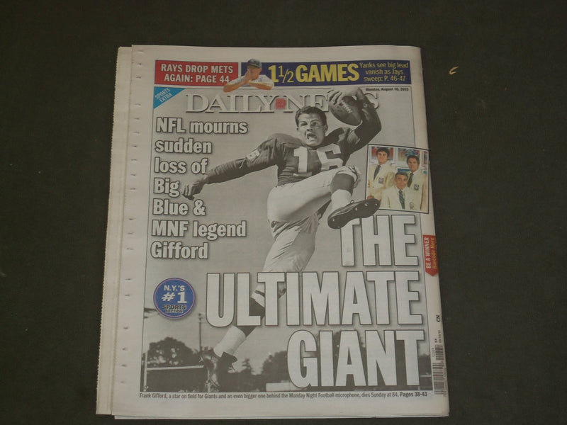 2015 AUGUST 10 NEW YORK DAILY NEWS - FRANK GIFFORD DIED - 1930-2015