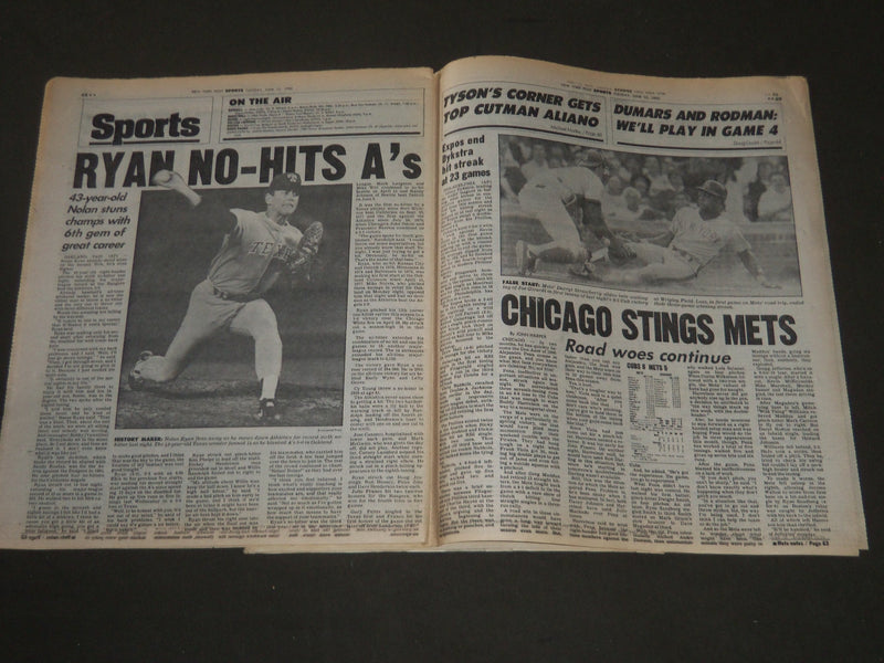 1990 JUNE 12 NY POST & DAILY NEWS NEWSPAPER LOT OF 2 - NOLAN RYAN - NP 2533