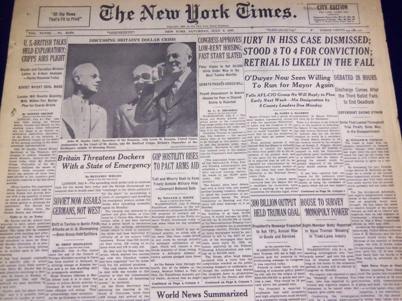 1949 JULY 9 NEW YORK TIMES - JURY IN HISS CASE DISMISSED 8-4 CONVICTION- NT 2646