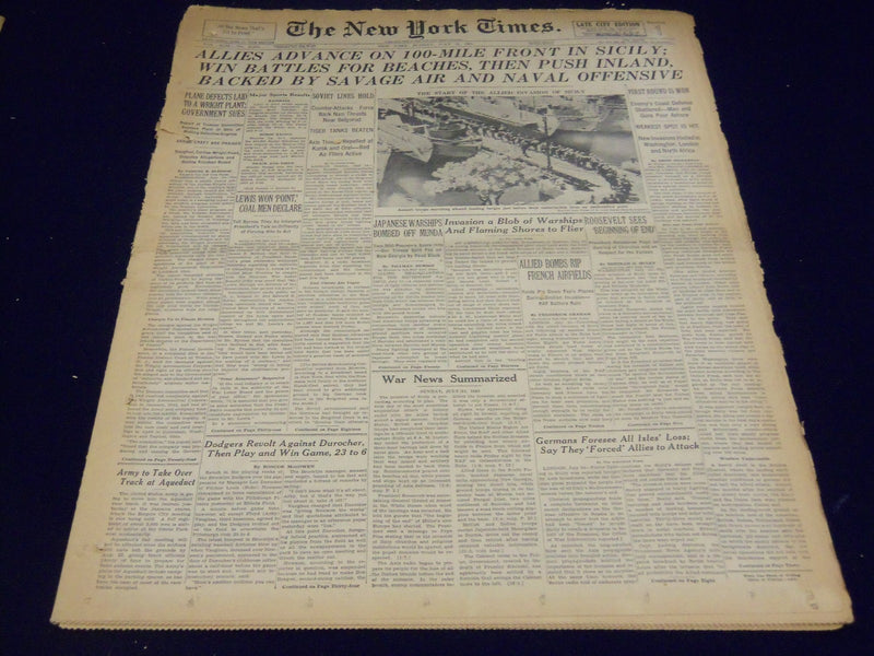1943 JUL 11 NEW YORK TIMES - ALLIES ADVANCE ON 100 MILE FRONT IN SICILY- NT 1768