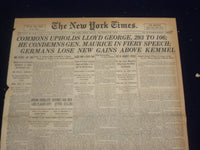 1918 MAY 10 NEW YORK TIMES - COMMONS UPHOLDS LLOYD GEORGE 293 TO 106 - NT 8177