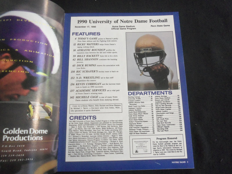 1990 NOVEMBER 17 FOOTBALL PROGRAM - NOTRE DAME UNIV VS PENN STATE UNIV - B 5534P