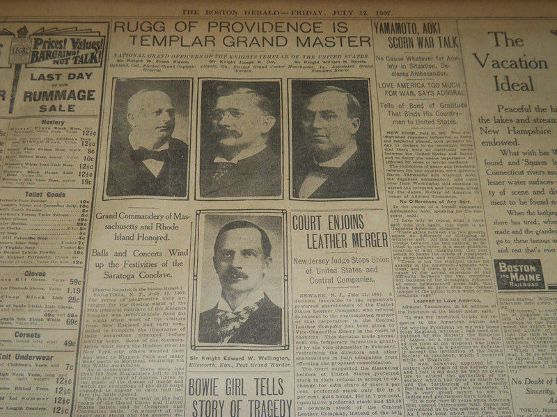 1907 JULY 12 THE BOSTON HERALD - ESSEX CLUB OUTING YESTERDAY - BH 252
