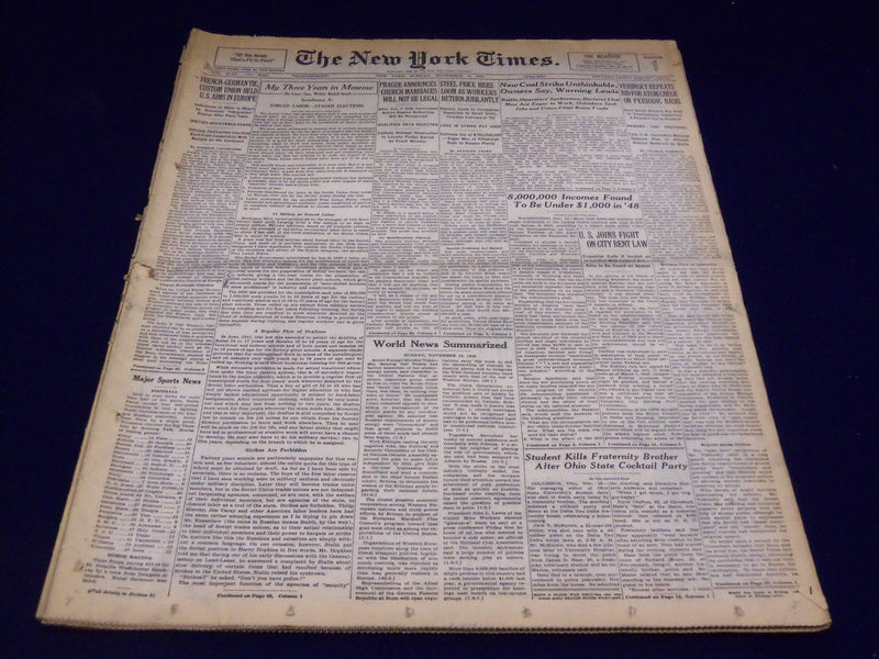 1949 NOV 13 NEW YORK TIMES - OHIO STATE STUDENT SHOT & KILLED BOTTOM - NT 2981