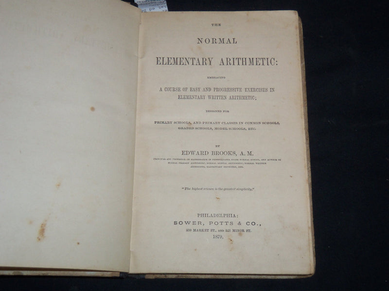 1863-1879 BROOK'S NORMAL PRIMARY ARITHMATIC BOOKS LOT OF 5 - KD 4351F