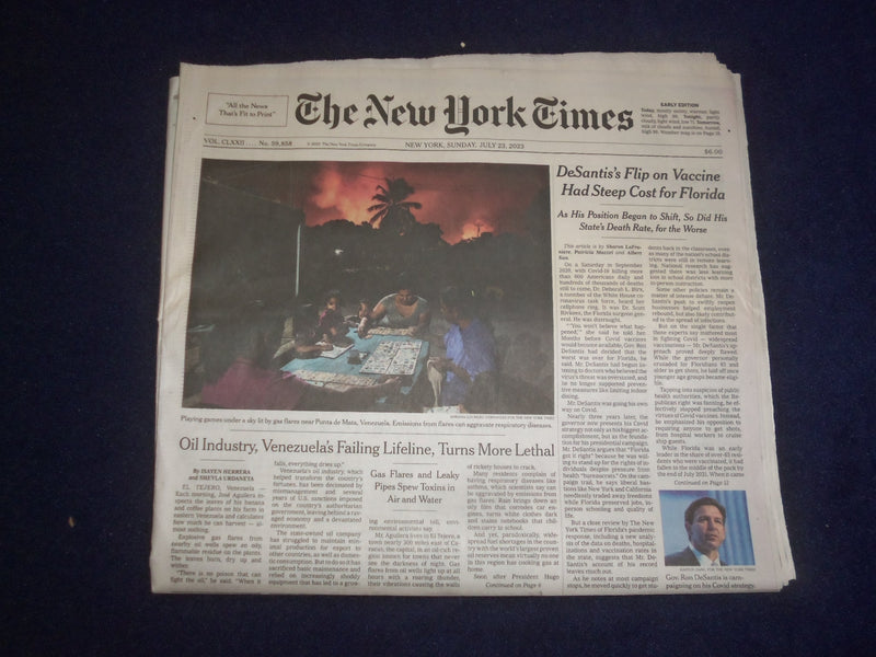 2023 JULY 23 NEW YORK TIMES - DESANTIS'S FLIP ON VACCINE HAD STEEP FLORIDA COST