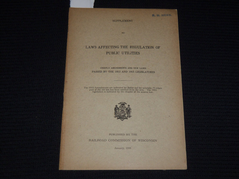 1916 JAN SUPPLEMENT TO LAWS AFFECTING REGULATION OF PUBLIC UTILITIES - K 635