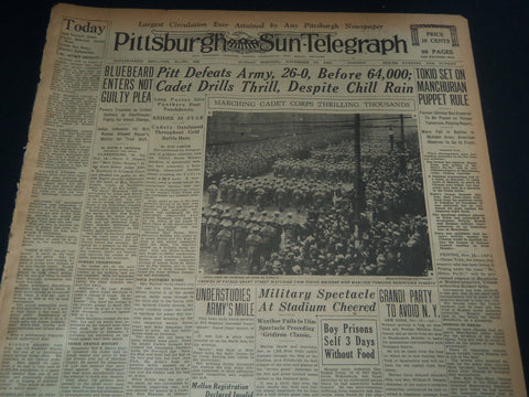 1931 NOVEMBER 15 PITTSBURGH SUN-TELEGRAPH - PITT DEFEATS ARMY 26-0 - NT 7528