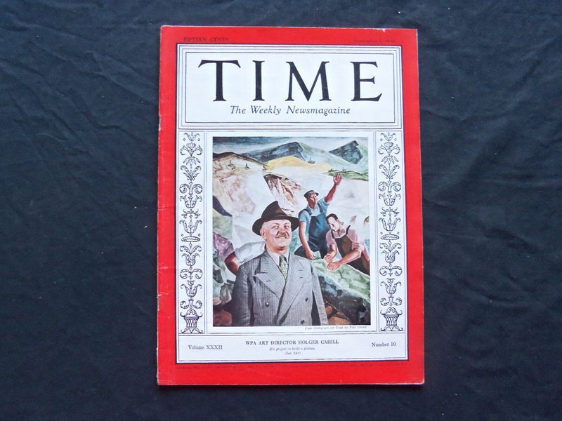 1938 SEPTEMBER 5 TIME MAGAZINE - HOLGER CAHILL - T 627