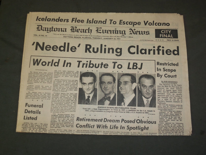 1973 JAN 23 DAYTONA BEACH EVENING NEWS NEWSPAPER - LYNDON JOHNSON DEAD - NP 3201