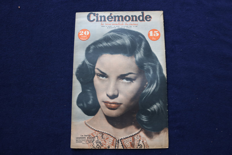 1946 OCTOBER 22 CINEMONDE MAGAZINE - HENRI VIDAL - LAUREN BACALL COVER - E 23944