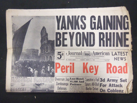 1945 MARCH 13 NEW YORK JOURNAL AMERICAN - YANKS GAINING BEYOND RHINE - NP 2301