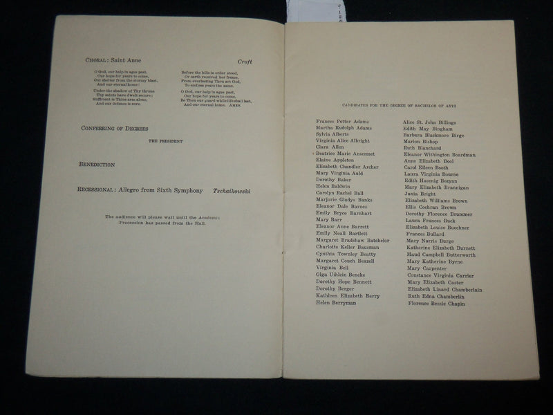 1929 JUNE 17 SMITH COLLEGE 51ST COMMENCEMENT PROGRAM - J 6638