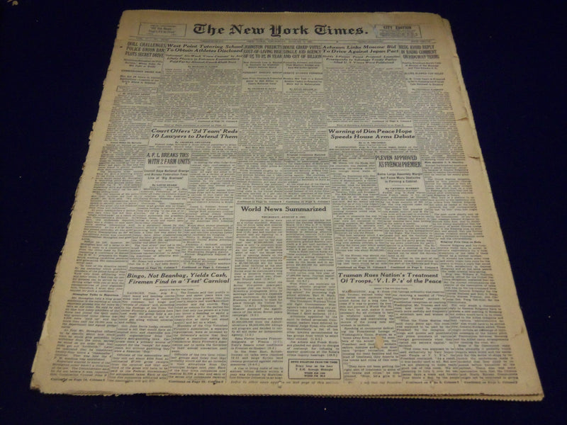 1951 AUGUST 9 NEW YORK TIMES - REDS AVOID REPLY ON RIDGWAY TERMS - NT 2040