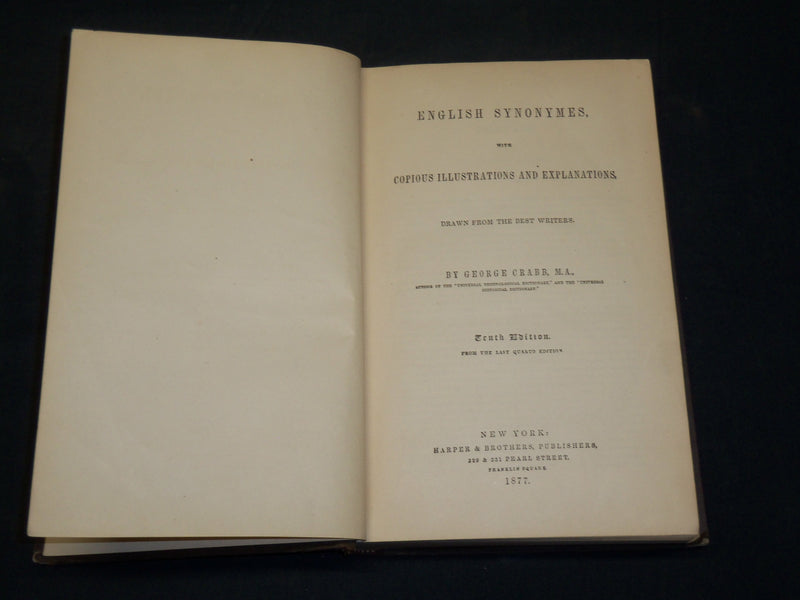 1877 CRABB'S ENGLISH SYNONYMES WITH COPIOUS ILLUSTRATIONS BOOK - KD 5952