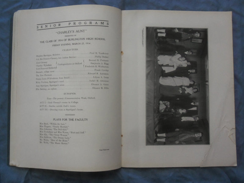1914 THE BLUE AND GOLD BURLINGTON HIGH SCHOOL YEARBOOK -BURLINGTON, NJ - YB 3387