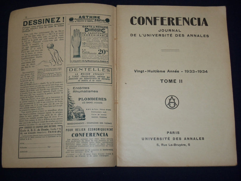 1934 CONFERENCIA JOURNAL DE L'UNIVERSITE DES ANNALES LOT OF 3 - FRENCH - J 1723