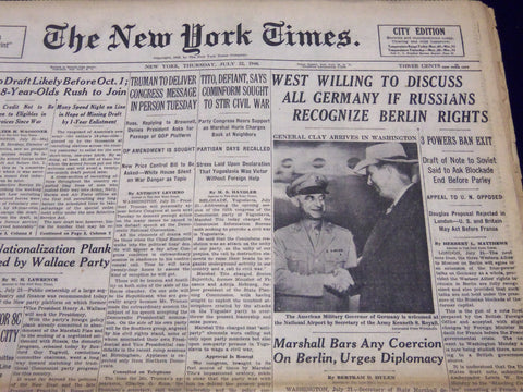 1948 JULY 22 NEW YORK TIMES - WEST WILLING TO DISCUSS ALL GERMANY - NT 137