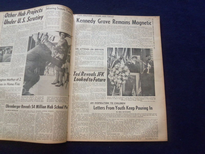 1965 NOV 22 BOSTON RECORD AMERICAN NEWSPAPER- 2 YEARS AFTER JFK KILLED -NP 6304