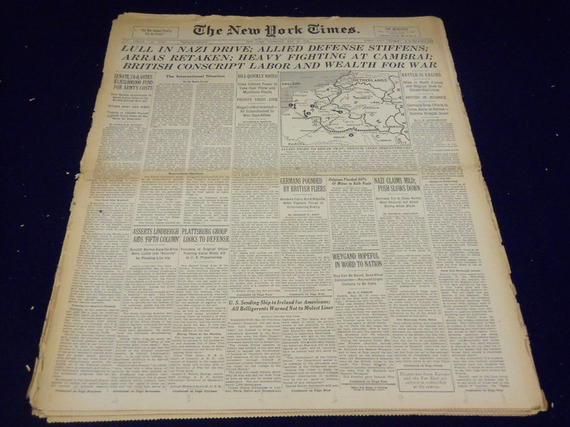 1940 MAY 21 NEW YORK TIMES - NAZIS TO CUT OFF BRITISH IN BELGIUM - NT 2734