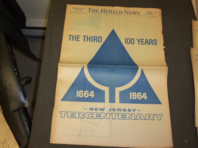 1964 JANUARY 2 THE HERALD-NEWS (NJ) NEWSPAPER - 300TH ANNIVERSARY ISSUE- NP 3320