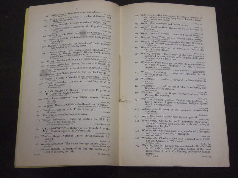 1884 OCTOBER 1-2 W. O. DAVIE & COMPANY DIVINITY BOOK AUCTION CATALOG - J 5213