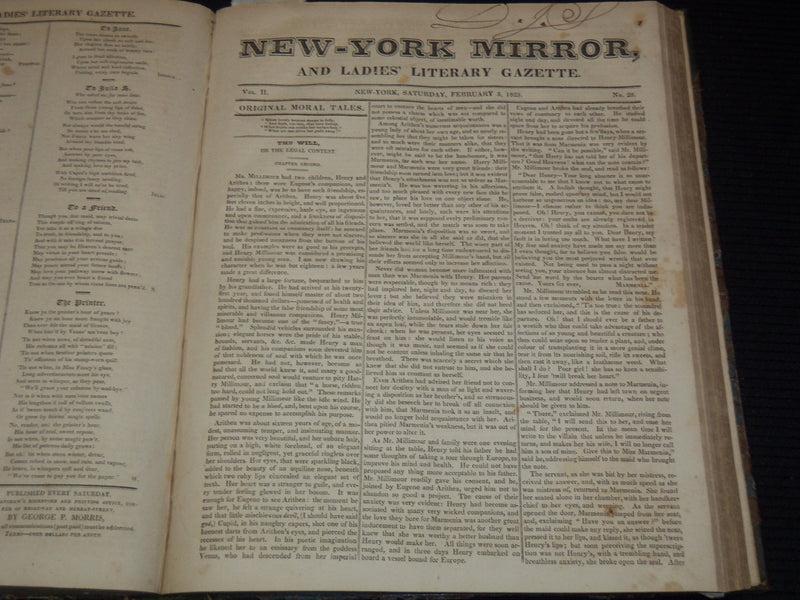 1824-1825 NEW YORK MIRROR AND LADIES GAZETTE BOUND VOLUME NO. 2 - KD 4675L