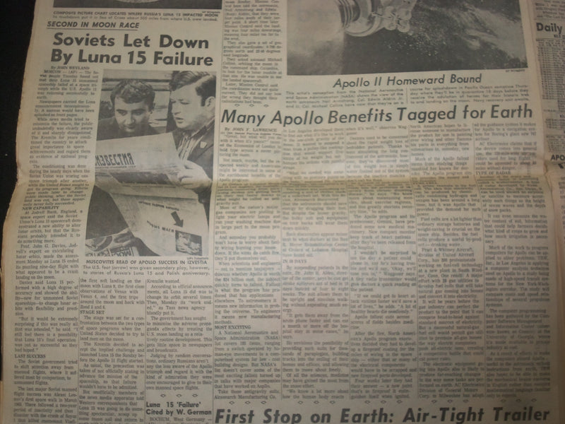 1969 JULY 23 DENVER POST NEWSPAPER - COASTING APOLLO DUE HOME THURSDAY - NP 8057