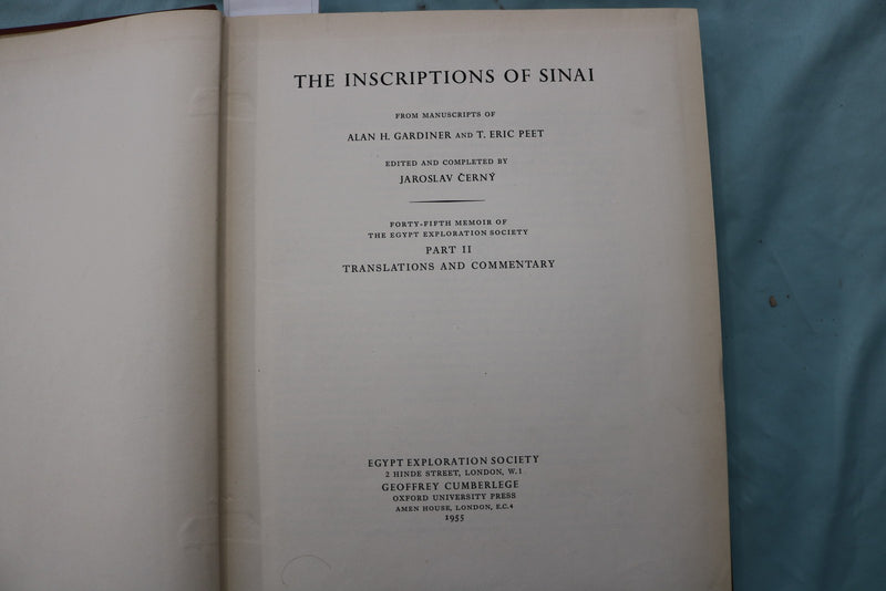 1955 THE INSCRIPTIONS OF SANAI PART II HARDCOVER BOOK - KD 9710