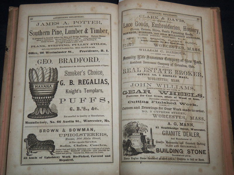 1867 WORCESTER DIRECTORY BY HENRY J. HOWLAND - MAP - KD 81W
