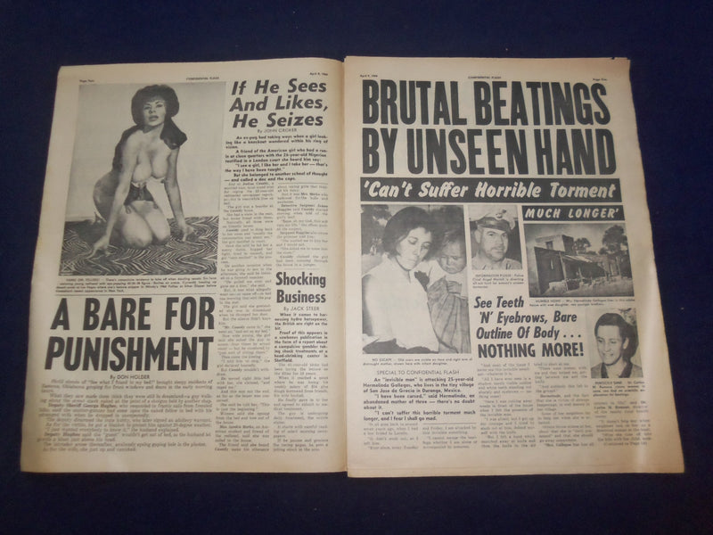 1966 APRIL 9 FLASH NEWSPAPER - FLAMING REDHEAD BLOWS LID OFF SIN BIN - NP 6964
