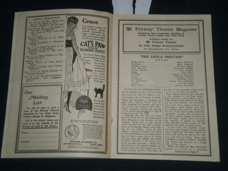 1917 NOV 26-DEC THE FENWAY THEATRE PROGRAM & TICKET - BOSTON - J 4081