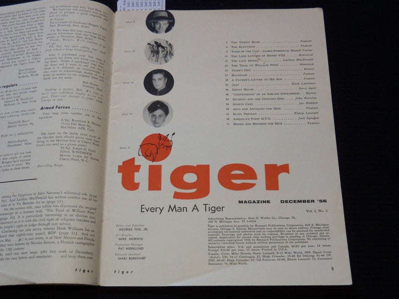 1956 DECEMBER TIGER MAGAZINE - LIFE OF ELVIS PRESLEY - WILLAIM PENN - SP 3253Q
